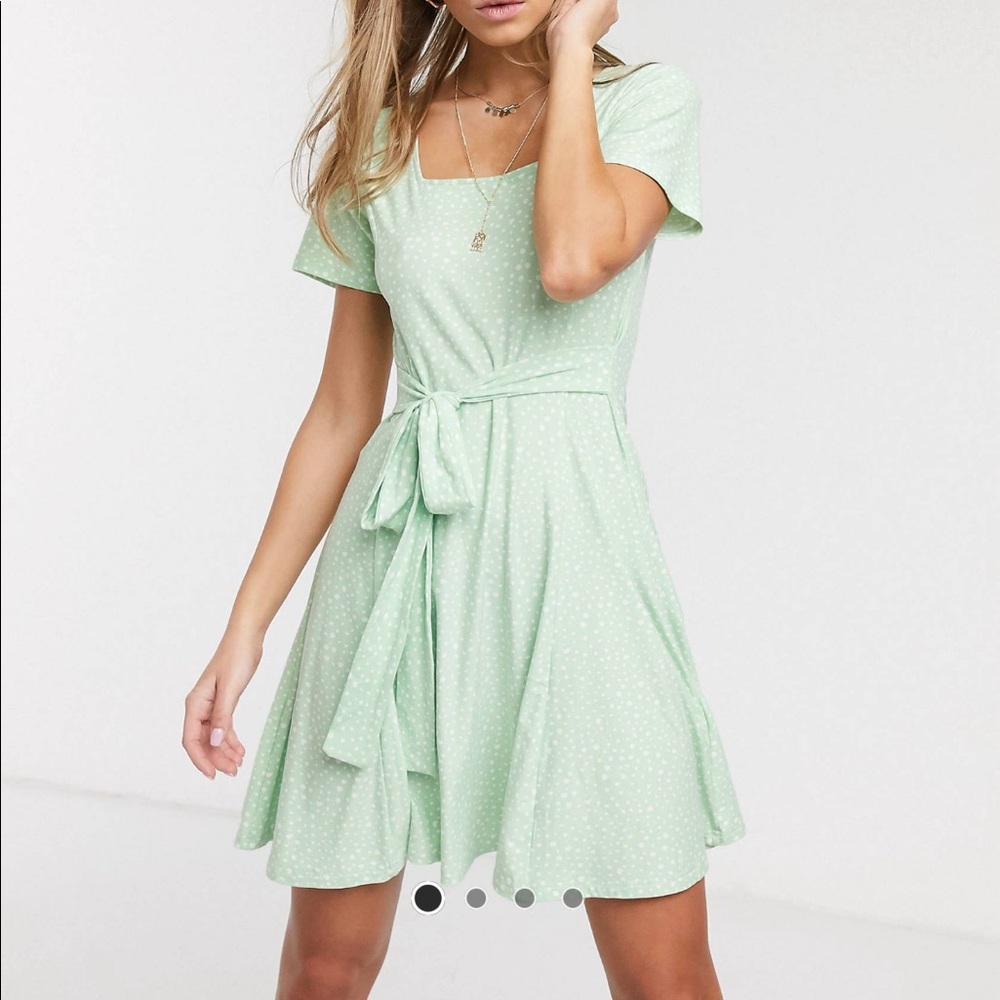 Square Neck Mini Dress in Mint Green